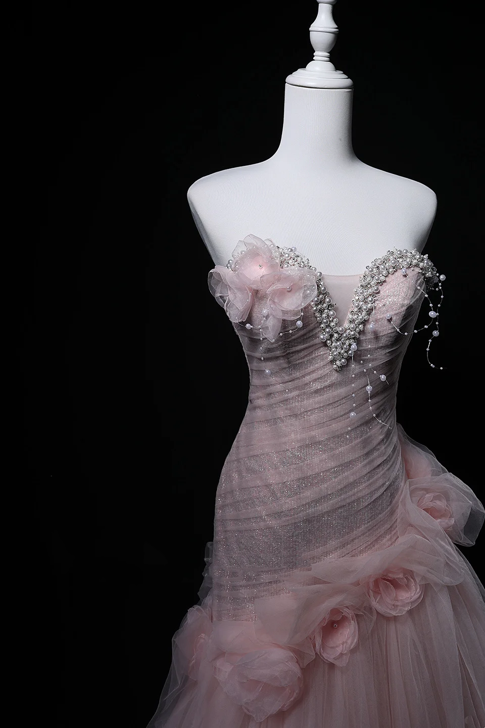Light Pink Strapless Beaded Waist-Cinched Bodycon Elegant Evening Dress, Fairy Gown, Romantic Gown gh7463