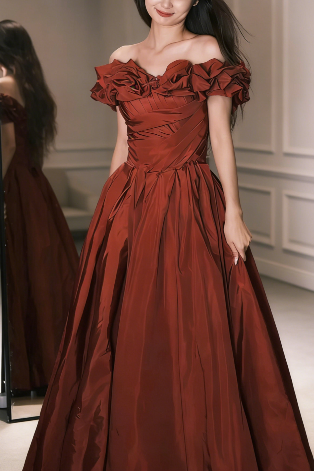 Robe de bal fleurie à épaules dénudées - Robe cintrée à la taille gh6945