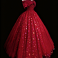 girlhomeshops-Red Shimmering Long Tulle Ball Gown gh6280