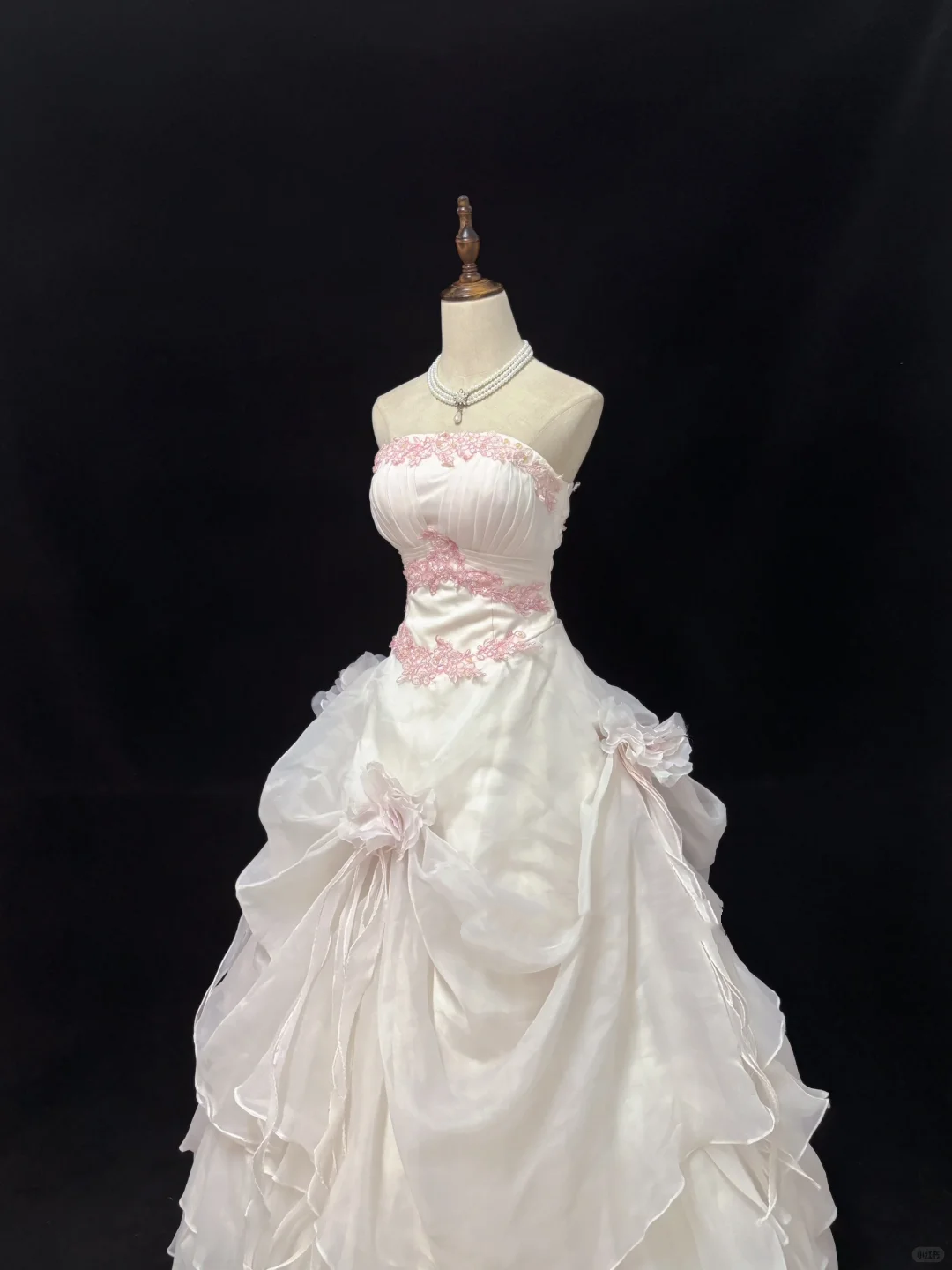 Blush Pink Strapless Embroidered Cinched Waist Voluminous Skirt Vintage Romantic Dress, Wedding Gown gh7998