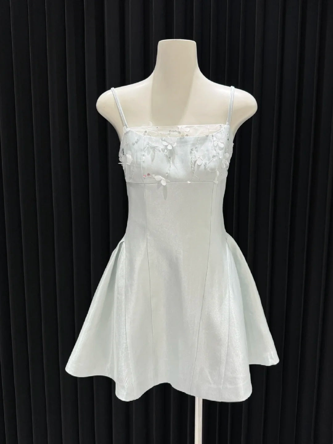 Eisblaues, geblümtes, kurzes Satinkleid für den Schulanfang, Geburtstagspartykleid gh4648
