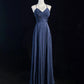 Robe de soirée longue en tulle bleu foncé, brillante, élégante, dos nu, longueur au sol, robe de bal, robe de demoiselle d'honneur, robe de remise de diplôme, gh3864