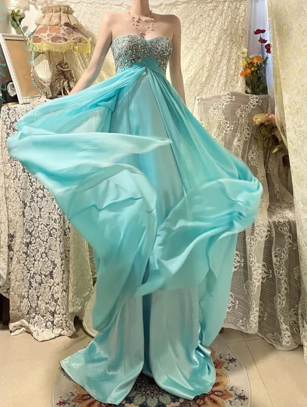 Blaues, perlenbesetztes, wunderschönes Meerjungfrau-Lang-Chiffon-Ballkleid mit Abendkleid und Partykleid gh4441