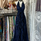 Schwarz/Rot Süße Vintage Mode Rückenfreies Langes A-linie Chiffon Tüll Ballkleid Abendkleid Geburtstagskleid gh4244