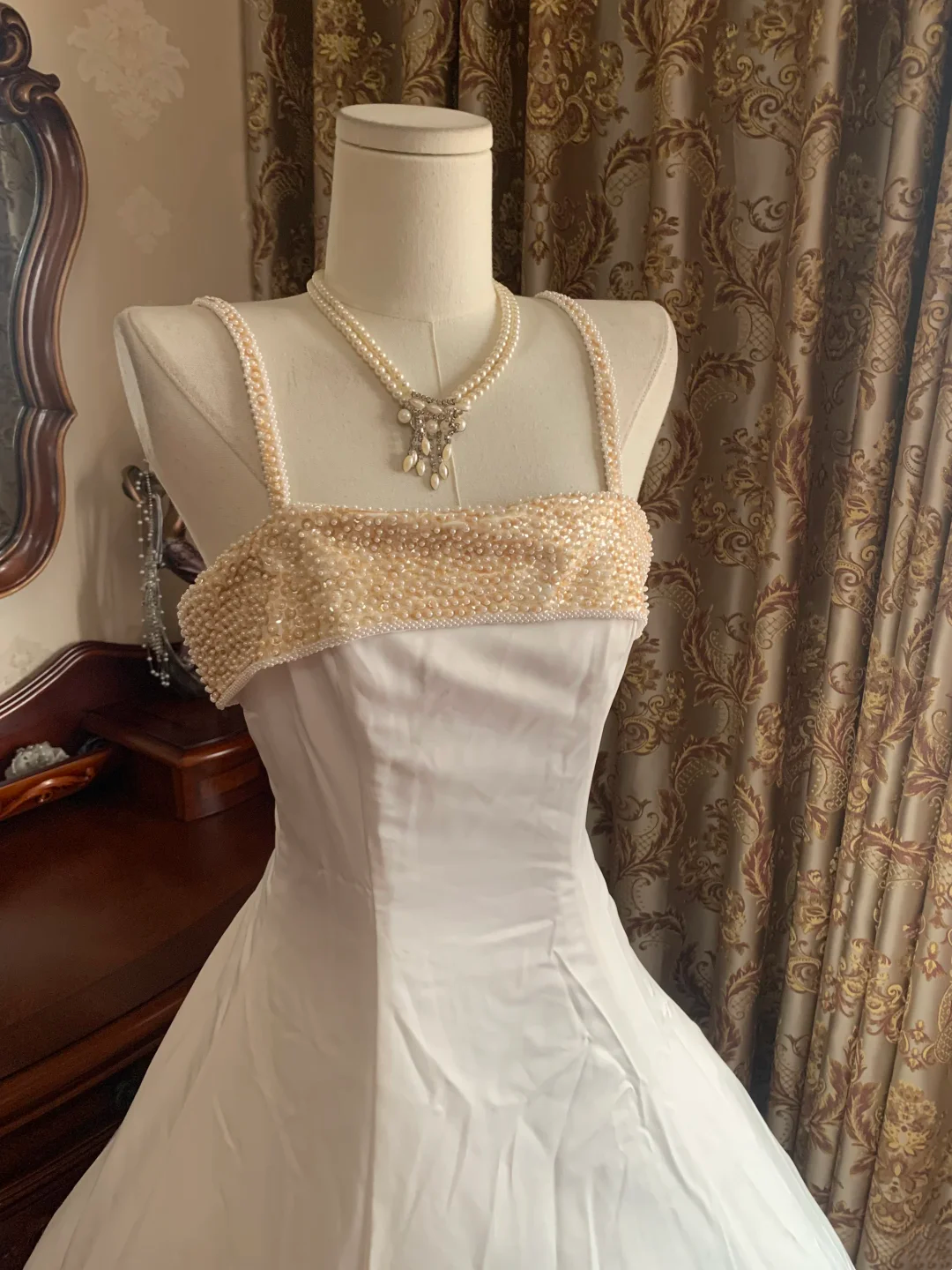 White Spaghetti Strap Waist-Cinched Voluminous Skirt Elegant Vintage Prom Gown, Graduation Dress, Wedding Dress gh7263