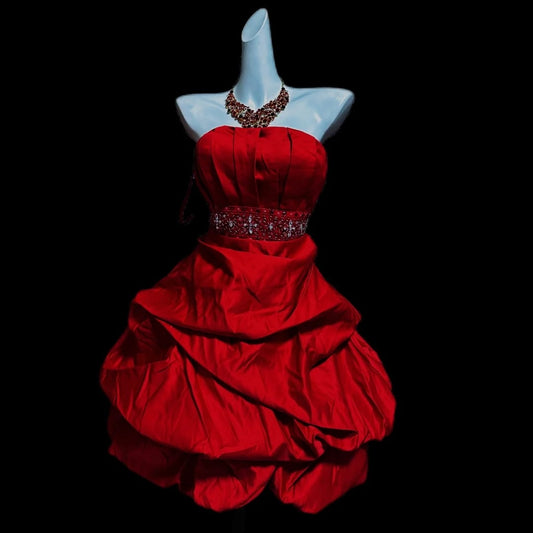 Red Beaded Satin Short Ruffle Homecoming Ball Gown gh4646