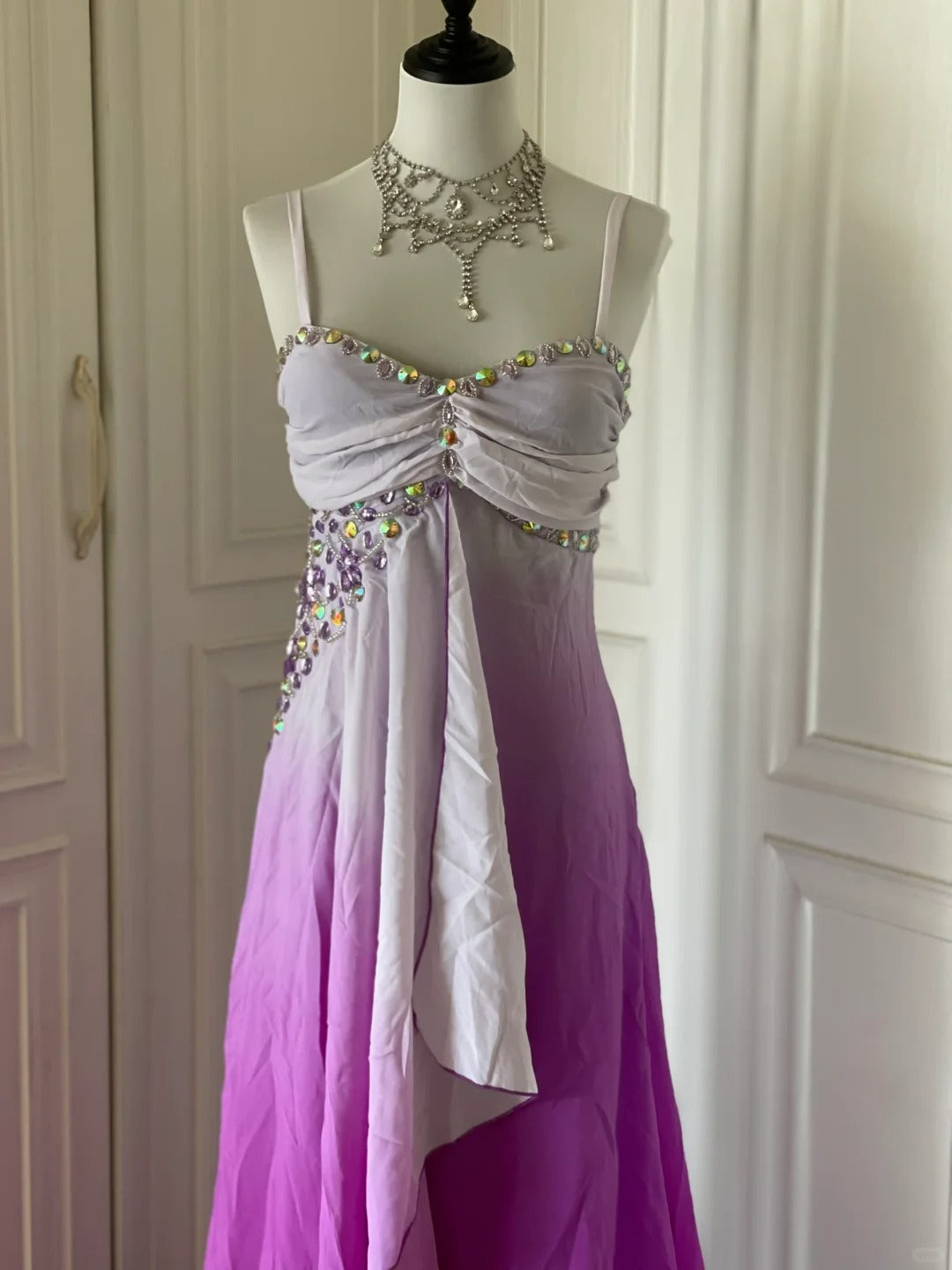 Rosa Lila Gradienten Mode Elegante Retro Strass Lange Chiffon Ballkleid Abendkleid gh4339