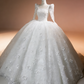 Robe de bal blanche style royal à manches bouffantes - Robe de mariée d'église en dentelle richement brodée gh6968