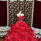 Red floral beaded long satin ball gown evening dress gh4768
