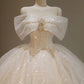 Girlhomeshops - Robe de bal élégante en dentelle blanche, magnifique, épaules dénudées, nœud, décoration en perles étoilées et sol, robe de mariée exquise gh5312