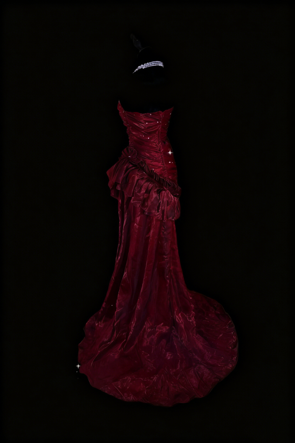 Robe de soirée bustier sans manches, style luxueux et sexy | Robe longue sirène en satin bordeaux scintillant, idéale pour un gala, un bal, des fiançailles ou un banquet (gh6421)
