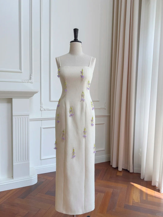 White Elegant Floral Long Evening Gown Party Dress Birthday Dress Prom dress gh4291