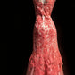 Robe de soirée longue en tulle et dentelle rose gh6851