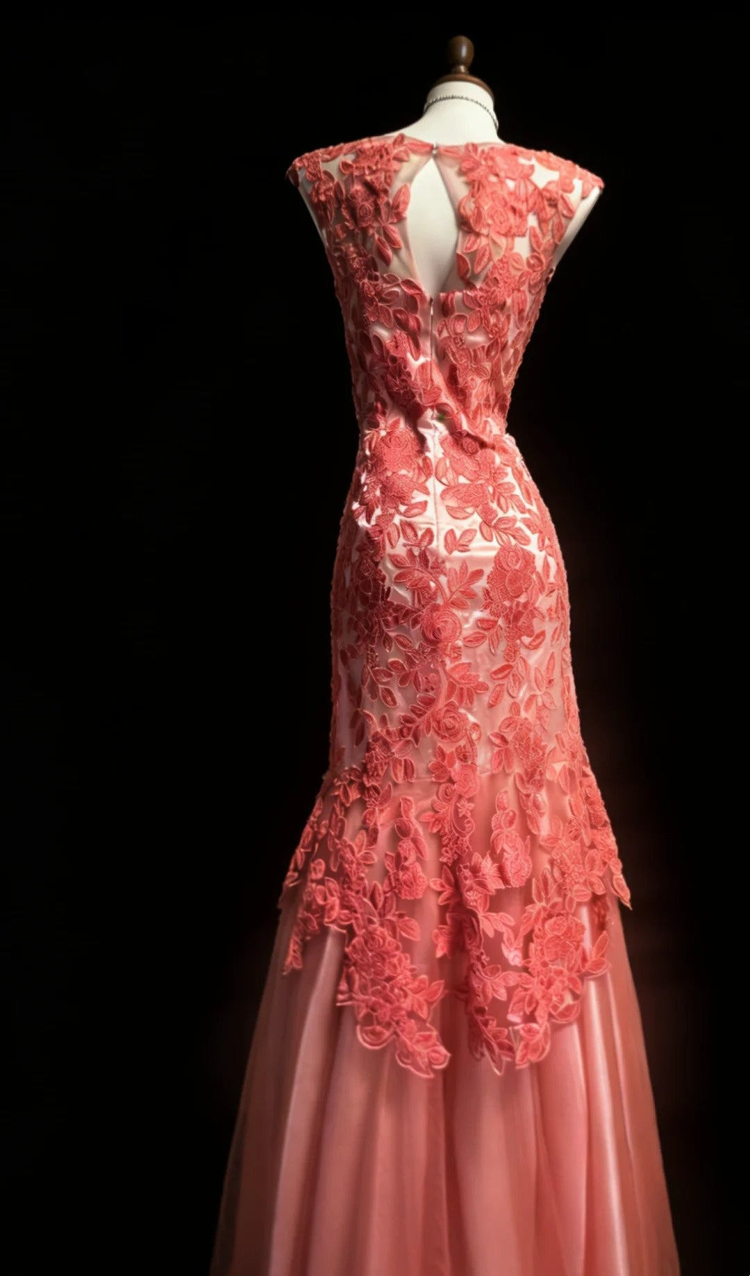 Robe de soirée longue en tulle et dentelle rose gh6851