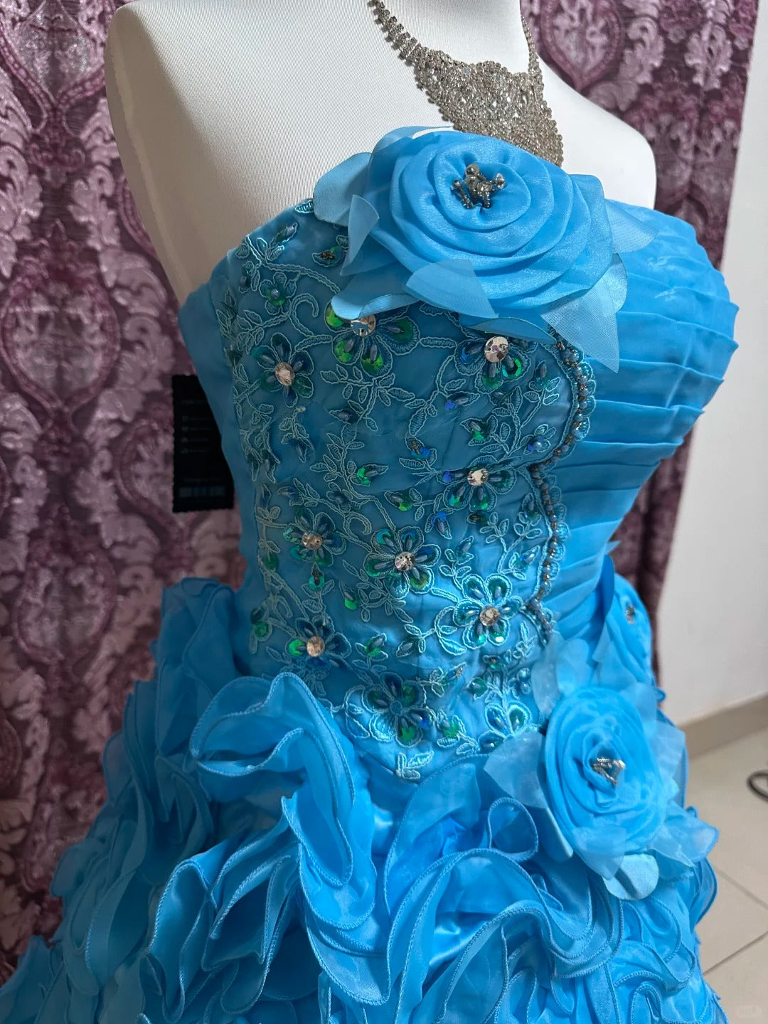 Grün/Blau Perlenbesetztes Prinzessin-Tüll-Kurzballkleid gh4642
