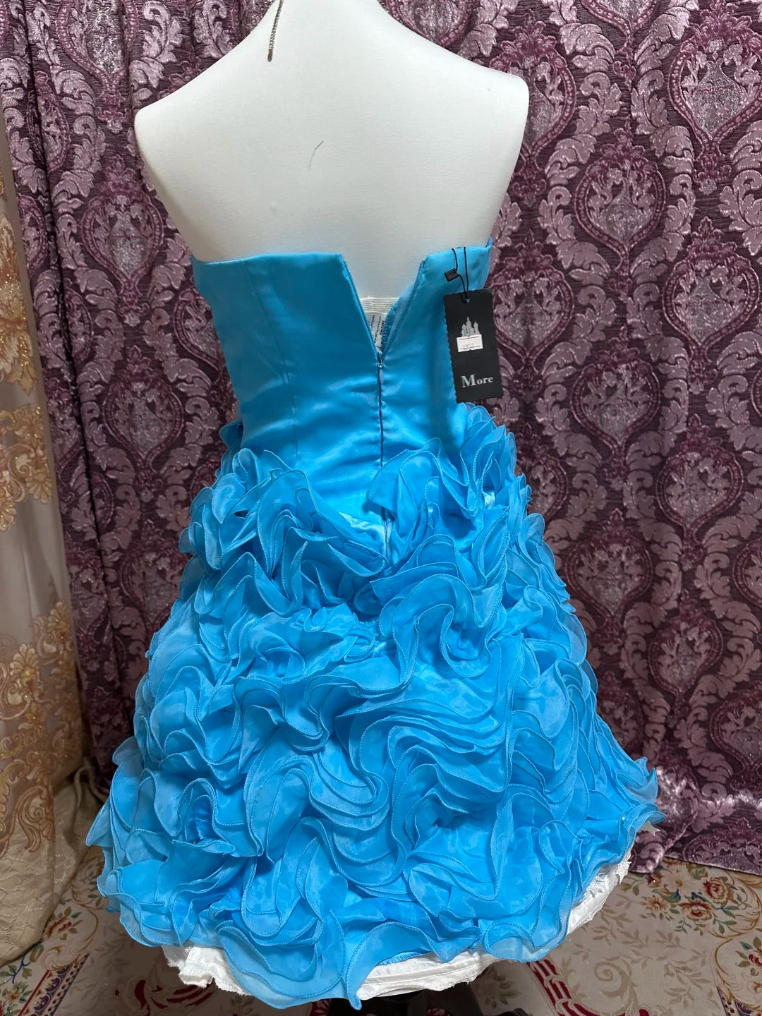 Grün/Blau Perlenbesetztes Prinzessin-Tüll-Kurzballkleid gh4642