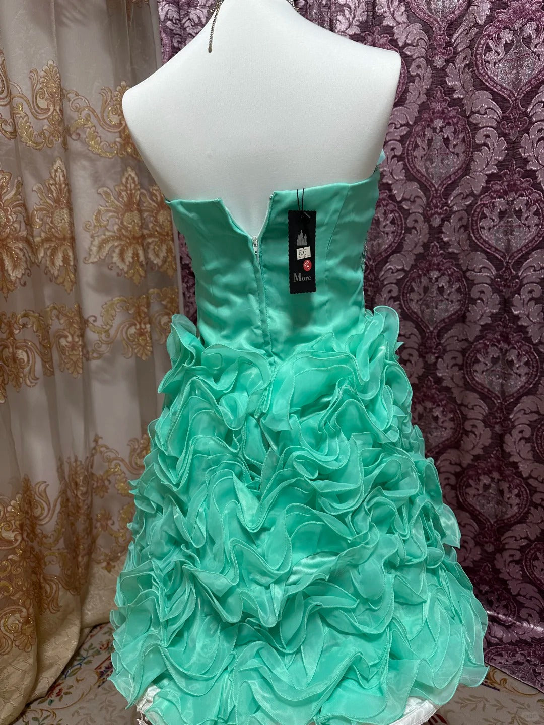 Grün/Blau Perlenbesetztes Prinzessin-Tüll-Kurzballkleid gh4642