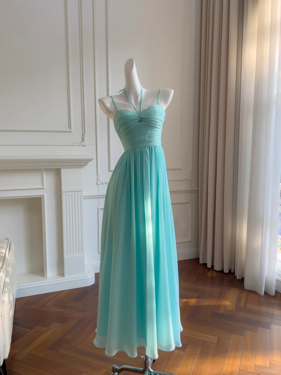 girlhomeshops--Mint green simple long chiffon prom dress gh5578