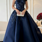 Marineblaues, trägerloses Ballkleid mit 3D-Blumenapplikationen und Perlenstickerei, bodenlanges Abendkleid für formelle Hochzeiten und Abendveranstaltungen gh7098