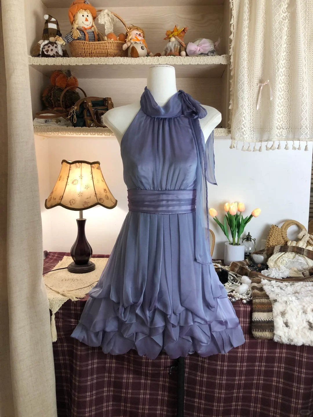 Robe de soirée courte en mousseline de soie, bretelles violettes, jolie robe de bal, robe de soirée, gh4174