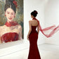 girlhomeshops-Red Floral Bodycon Satin Floor-Length Ball Gown Prom Dressgh5960