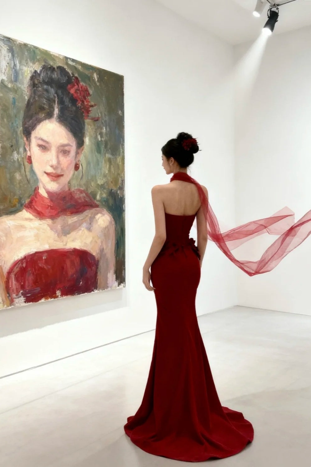 girlhomeshops-Red Floral Bodycon Satin Floor-Length Ball Gown Prom Dressgh5960