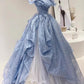 Robe de bal longue en tulle bleu élégant et élégant, longueur au sol, robe de soirée, robe de remise de diplôme, robe de cérémonie pour adulte gh3840