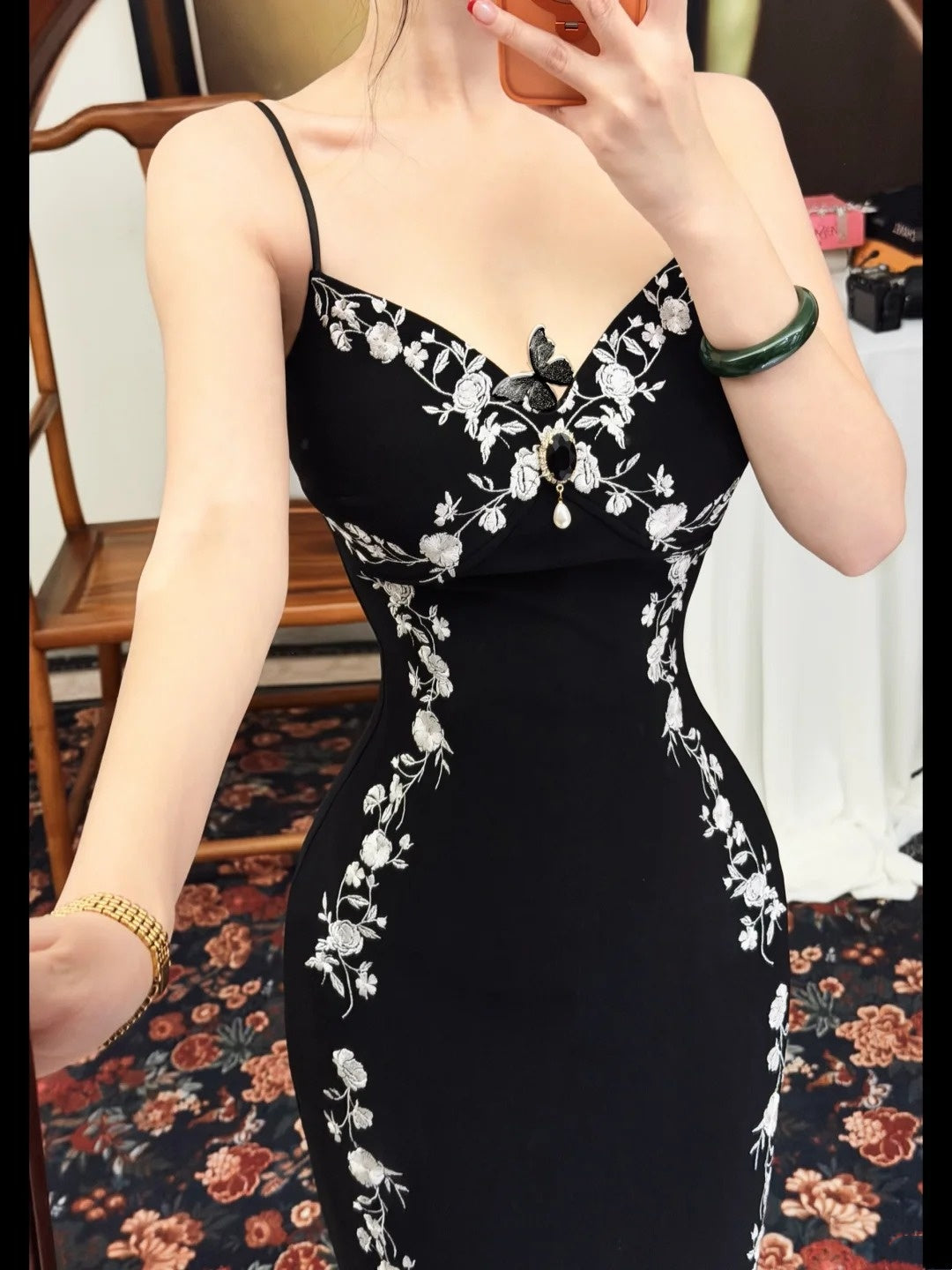 Vintage-Damenkleid im Maxi-Stil, knöchellang, bestickt – Elegantes, figurbetontes Kleid für Dinnerpartys und Abendveranstaltungen gh6486