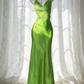 ✨Electric Green Halter Backless Gown - Satin & Sequin Mermaid Dress gh6942