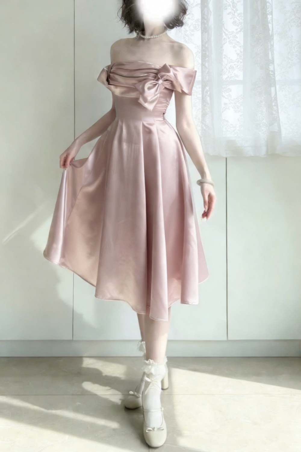 Retro-style girly satin rush dresses, short dresses, back-to-school dresses, party dresses, birthday dresses gh6937