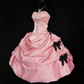 Girlhomeshops - Robe bustier longue en satin rose et nœud noir, style soirée, style girlish heart, avec perles, effet sirène, gh5888
