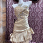 Champagner Perlenbesetztes kurzes Rüschen-Satin-Heimkehrkleid, Ballkleid, Geburtstagskleid gh4633