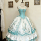 Robe de palais rococo rose verte et blanche gh6781
