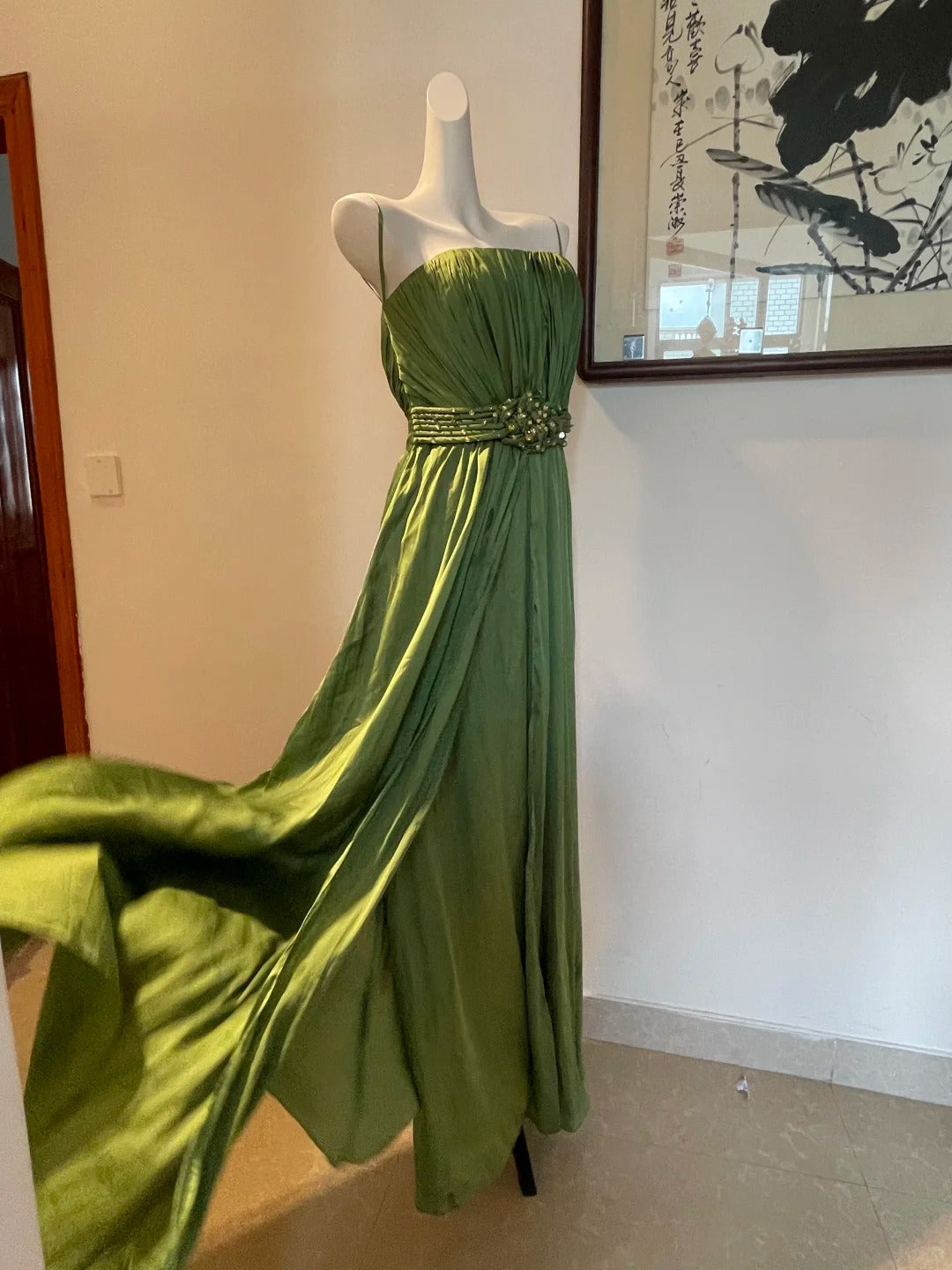 Grün elegante mode lange satin Ballkleider abendkleid geburtstag party kleid gh4945