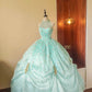 Girlhomeshops - Robe de bal longue en tulle vert menthe à paillettes et perles florales, longueur au sol, gh5300