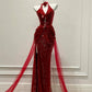Oil painting retro red fishtail fine glitter tulle galaxy flowing ball gown evening dress gh4327