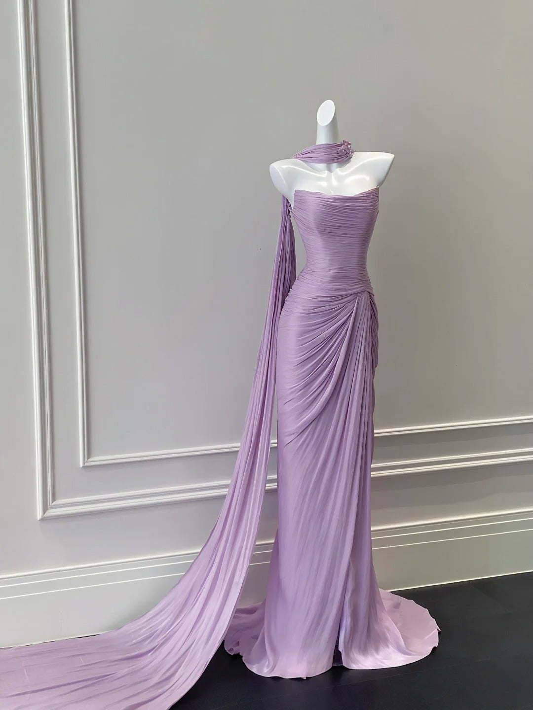 Robe de soirée en satin violet doux et élégant, robe de bal, gh4331