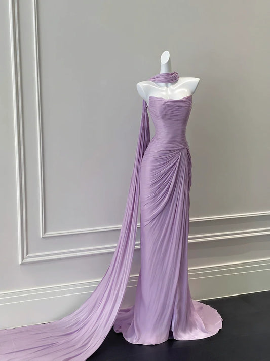 Top gentle purple streamer satin beautiful ball gown evening dress prom dress gh4331