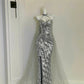 Silbernes Neckholderkleid High-End-Nische Silberkleid Schulterkette Ballkleid Abendkleid gh4330