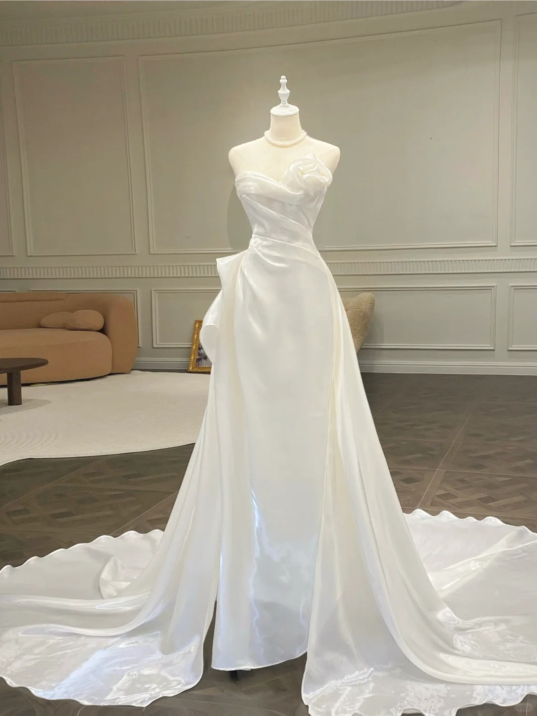 Girlhomeshops – Satin-Brautkleid, weißes Tube-Top, langes Brautkleid, Ballkleid, gh5442