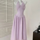Taro Purple Halter V-Neck Temperament Waist Dress gh4564