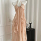 Hellrosa schönes Urlaubskleid Französische Atmosphäre High-End Neckholder tiefes V rückenfreies Kleid gh4563