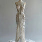 Robe de soirée longue en satin et mousseline de soie, élégante, blanche ivoire, gh4693