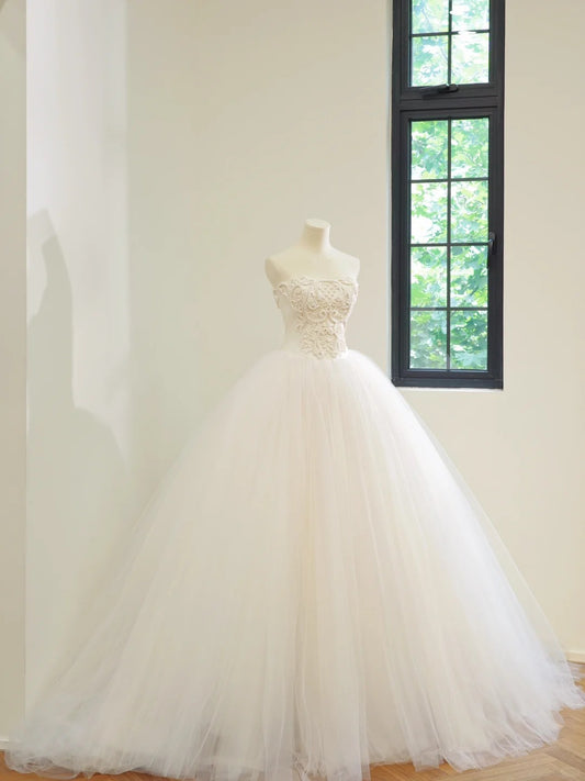 Girlhomeshops - Weißes, modisches, langes Tüll-Ballkleid, Abendkleid, Brautkleid, gh5059