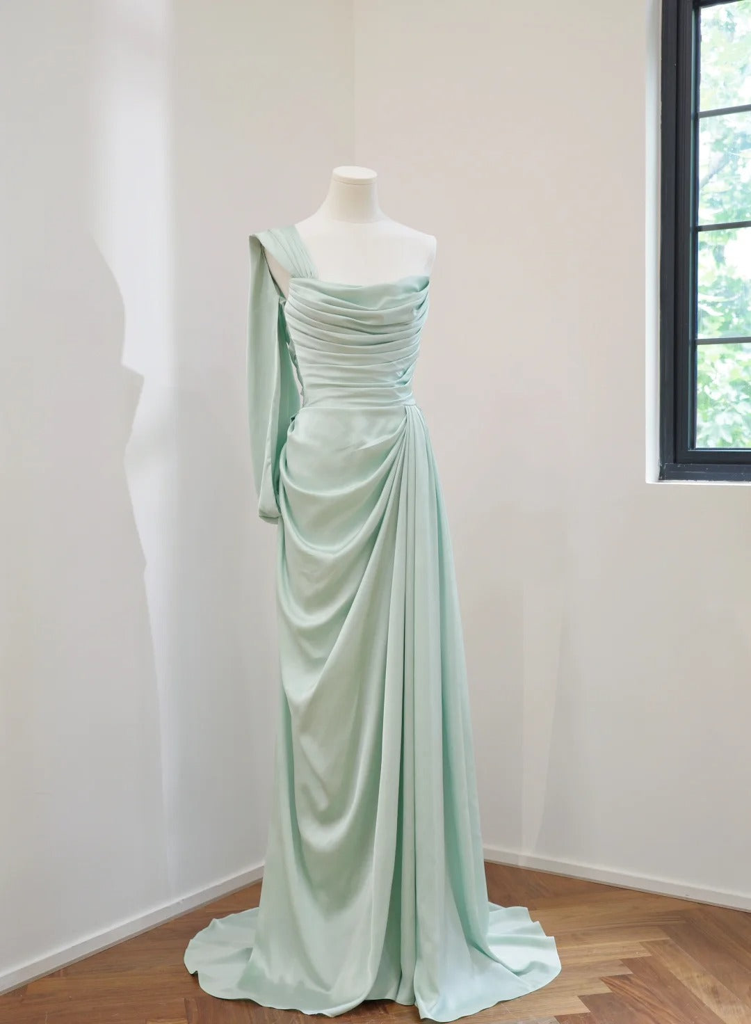 Girlhomeshops - Robe de soirée longue en satin vert menthe, simple et tendance, robe de demoiselle d'honneur, gh5054