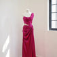 Girlhomeshops - Dunkelrosa stilvolles und elegantes langes Satin-Ballkleid Abendkleid gh5065
