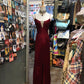 Burgundy Stunning Fashion Retro Elegant Exquisite Rhinestone Spaghetti Straps Long Satin Sexy Backless Prom Dress Evening Dress Birthday Party Dress gh4147