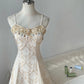 Streamer champagne retro elegant spaghetti straps Long chiffon stunning palace style birthday dress prom dress party dress gh4186