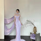 Romantic Purple Elegant Fashionable Elegant Long Satin Mermaid Slim Floor Length Train Ball Gown Evening Dress Prom Dress gh3734