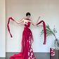 Red Elegant Delicate Floral Fashion Elegant Long Satin Tulle Mermaid Slim Fit Floor Length Trailing Ball Gown Evening Gown Prom Gown gh3733